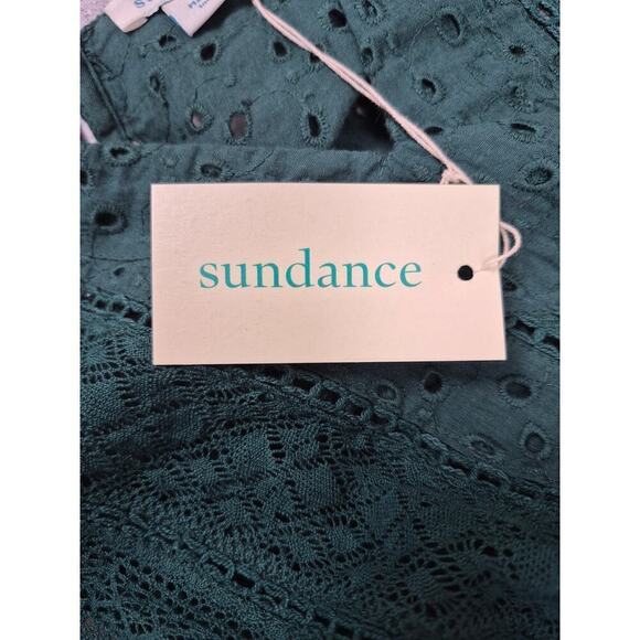 NWT Sundance Hunter Green cotton eyelet dress Midi Length Sz SP Festival - Picture 8 of 9